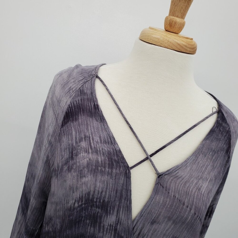 Umgee Purple Crinkle Tunic Top Long Sleeve V Neck Criss Cross Boho Womens Size M - Picture 6 of 16